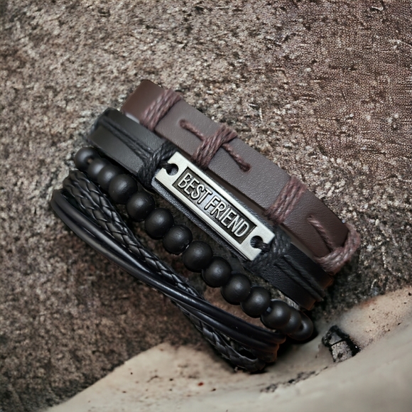 Unisex Leather Bracelet 4 Piece Set - Picture 3 of 9